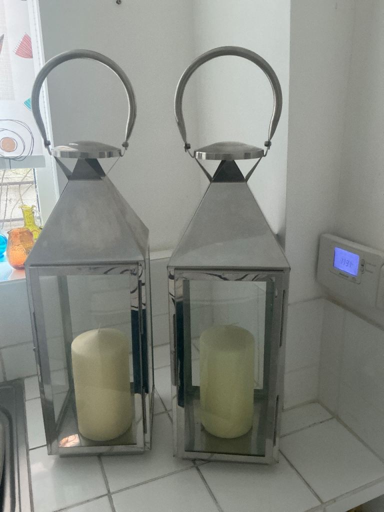 Outdoor Metal Candle Lantern Glass Holder - Wedding, garden, floor vgc