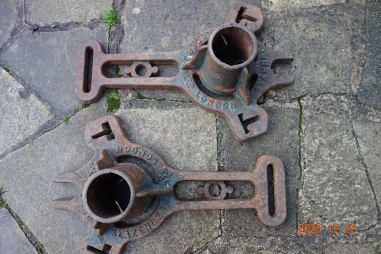 TWO 2 Vintage Tennis Net Mounts, English, Cast Iron, Wimbledon, Slazenger, London