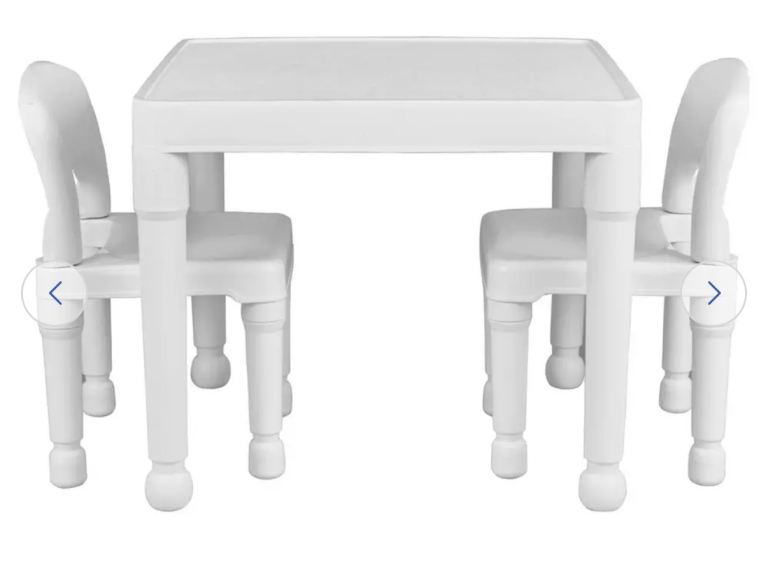 Kids white plastic table & 2 chairs set 
