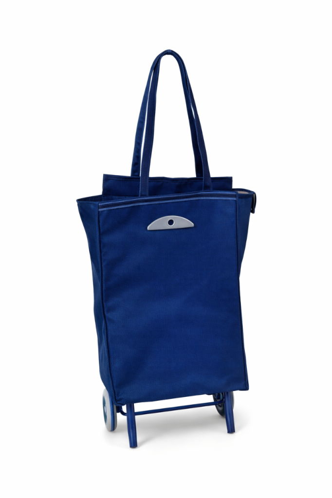 Good Condition Blue Fabric Shopping Trolley with Wheels