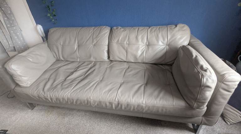 Dwell Italian Leather Sofa in Stone Grey