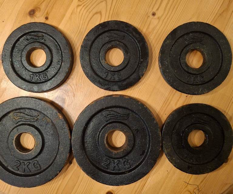 Curved barbell with cast iron weights