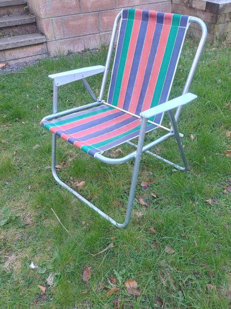 1 x Vintage Striped Folding Deck Chair VW Camper Campervan Camping Retro Garden