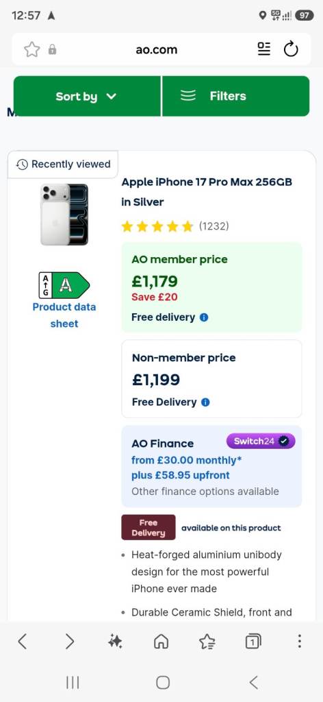 Apple iPhone 17 Pro Max 256GB – Silver, Brand New