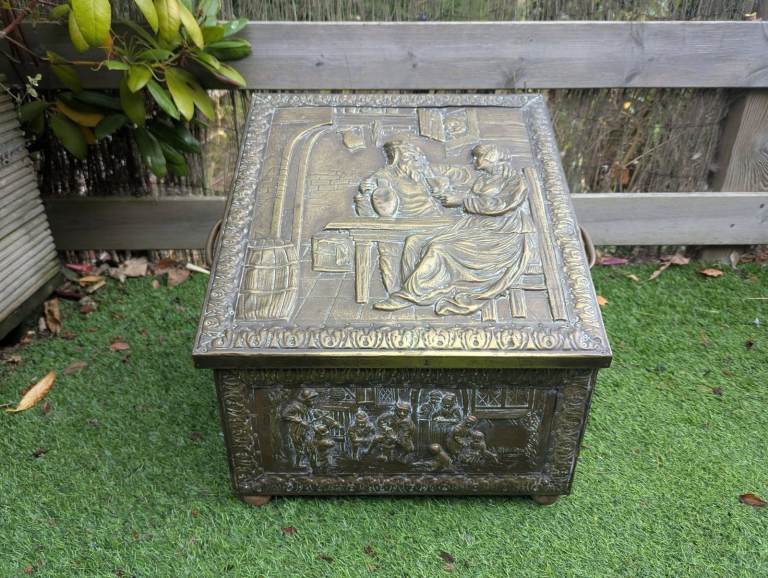 Vintage brass fire side box