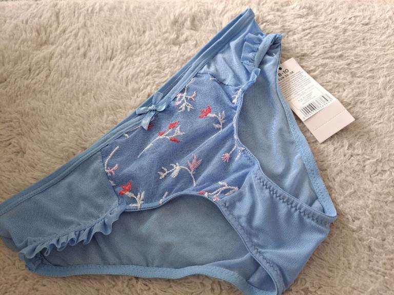New Light Blue Knickers with Floral Embroidery - Size 8-10