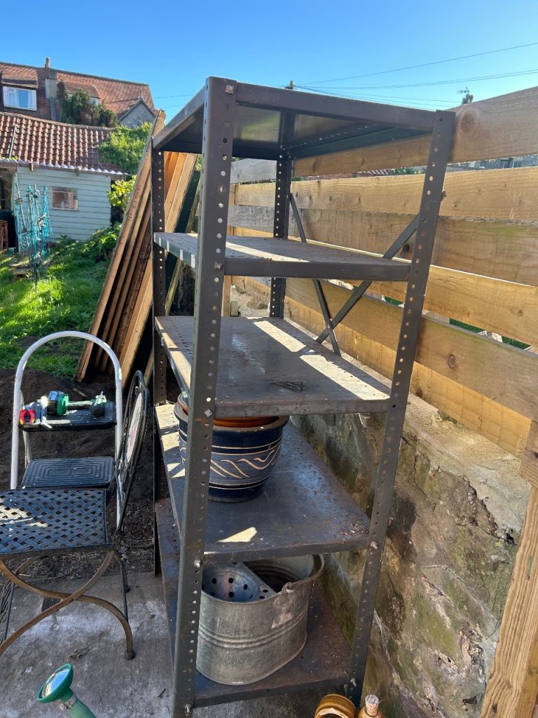 Sturdy Metal Shelving Unit – Grey, Good Condition