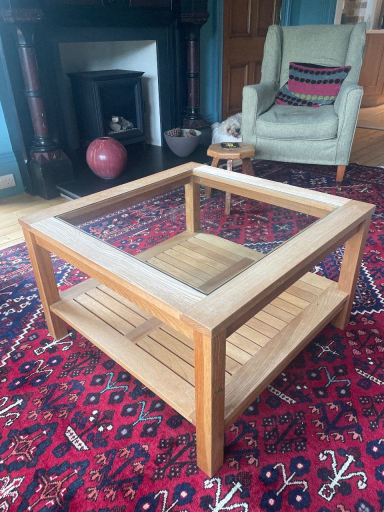 Wooden Coffee Table with Glass Top – Good Condition