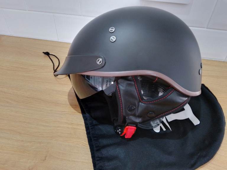 Black Crash Helmet with Drop Down Visor