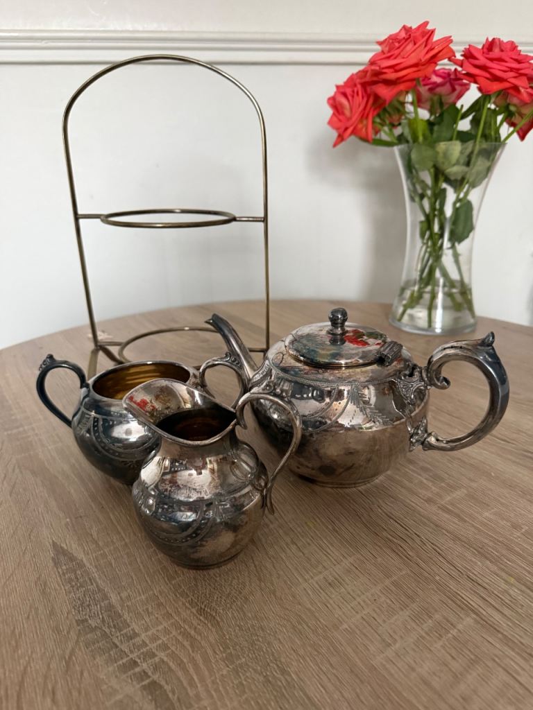 Vintage Silver Plated Teapot Set with Stand