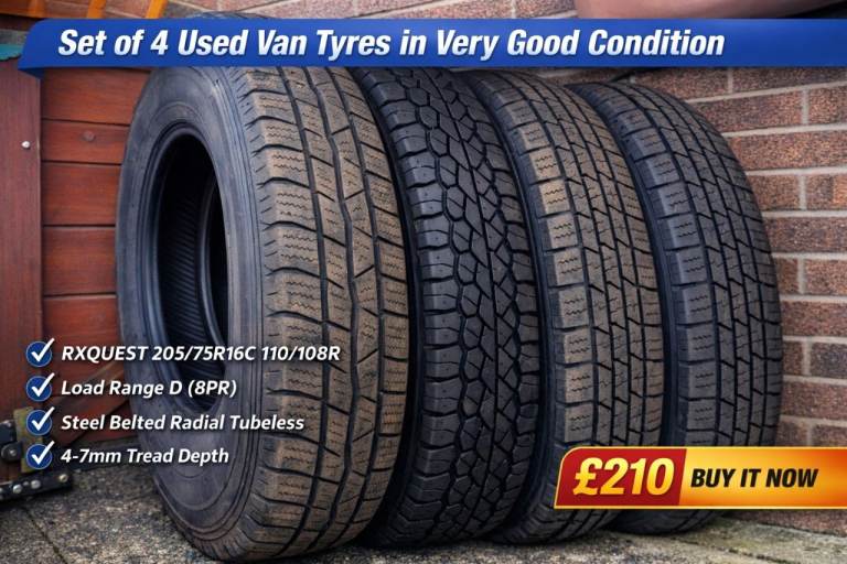 Set of 4 Van Tyres 205/75R16C – Very Good Condition – Load Range D