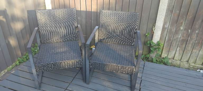 Pair of Grey Rattan Garden Chairs – Good Condition