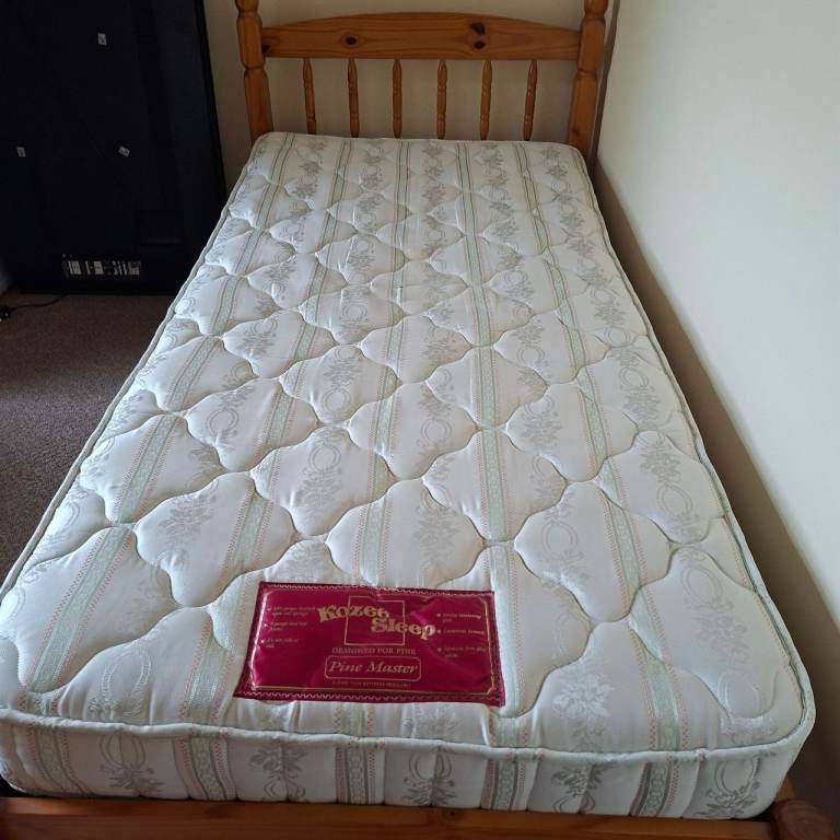 Pine Single Bed with Mattress – Good Condition