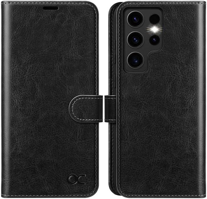 OCASE Samsung S24 Ultra Wallet Case Black PU Leather RFID Shockproof Kickstand