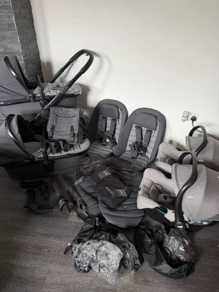 iCandy Peach 7 Twin Travel System Bundle - Truffle Grey – Complete Set – Excellent Condition