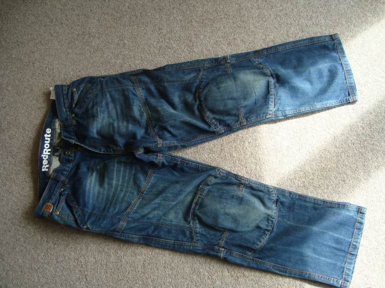 Mens Red Route Motorcycle Jeans, 36/28 (SHORT)