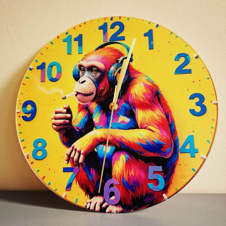 Monkey Wall Clock 30 cm Acrylic – Silent Quartz, Colour Pop, Novelty