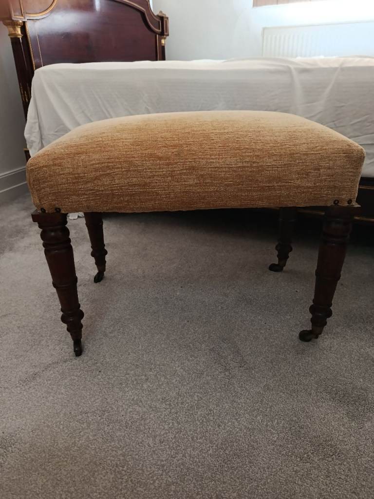 Vintage Upholstered Footstool Wooden Legs