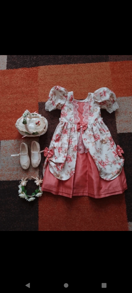 Girls Handmade flower floral flower girl dress hairband shoes and basket age 4-5 years