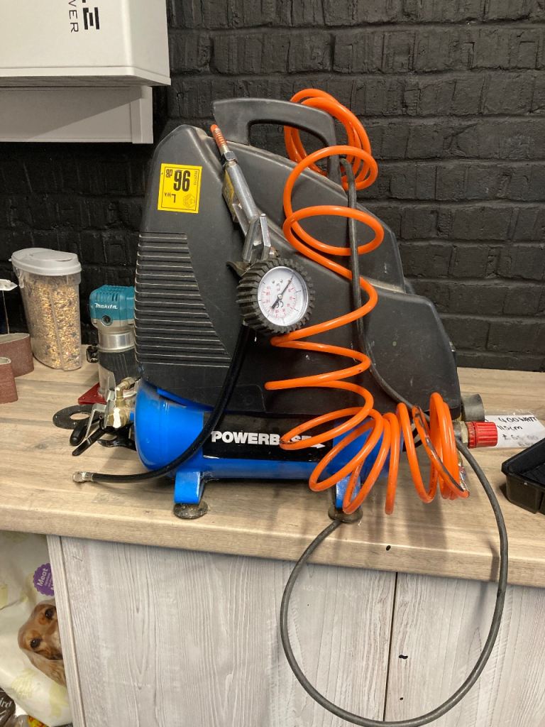 POWERBASE Air Compressor with Hose – Good Condition