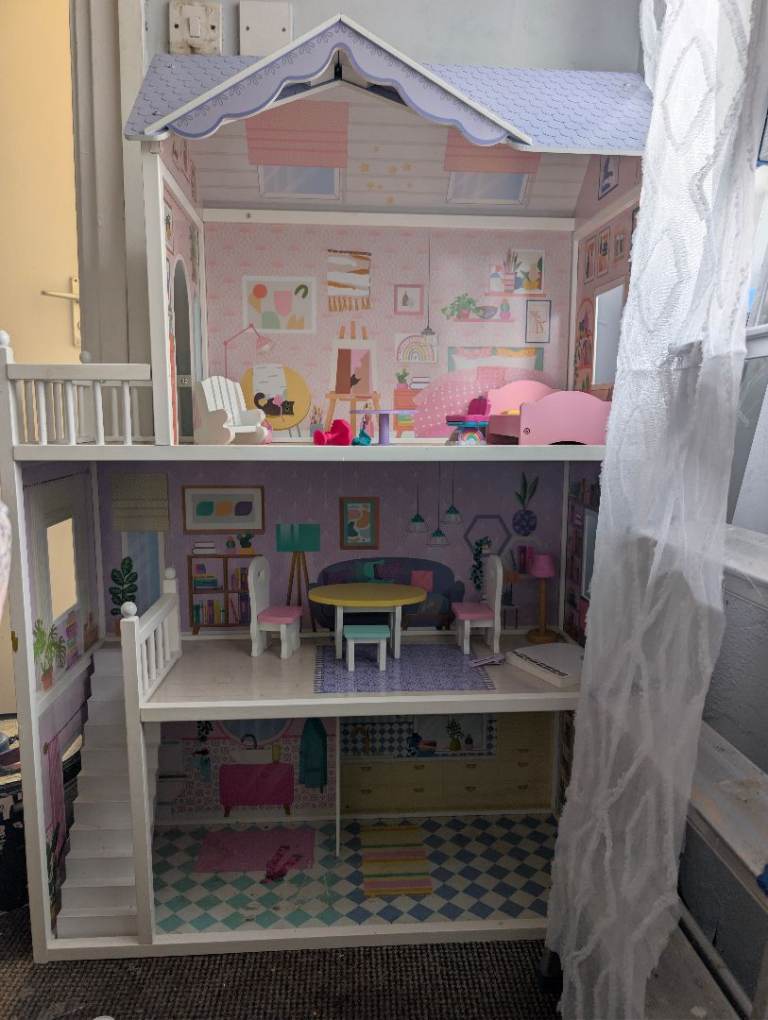 Large Wooden Doll's House - Multicoloured, Fair Condition