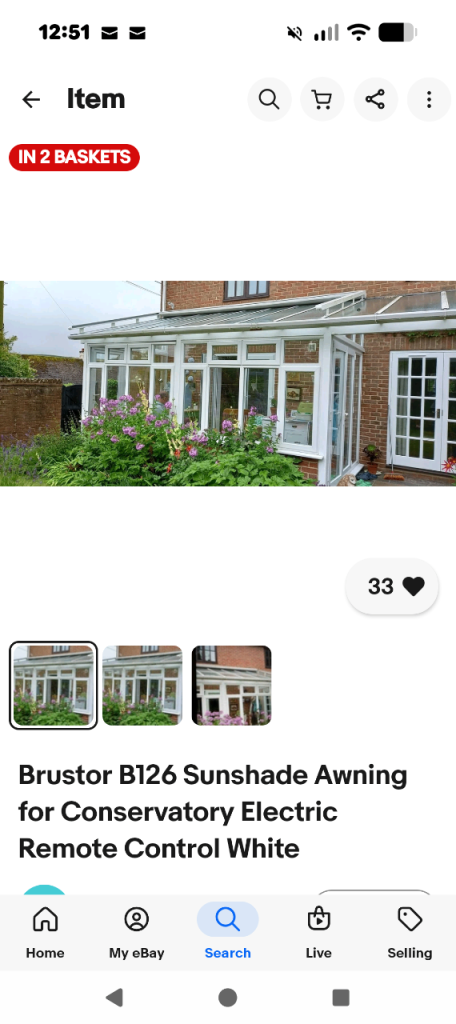 Brustor B126 Sunshade Awning for Conservatory Electric Remote Control White