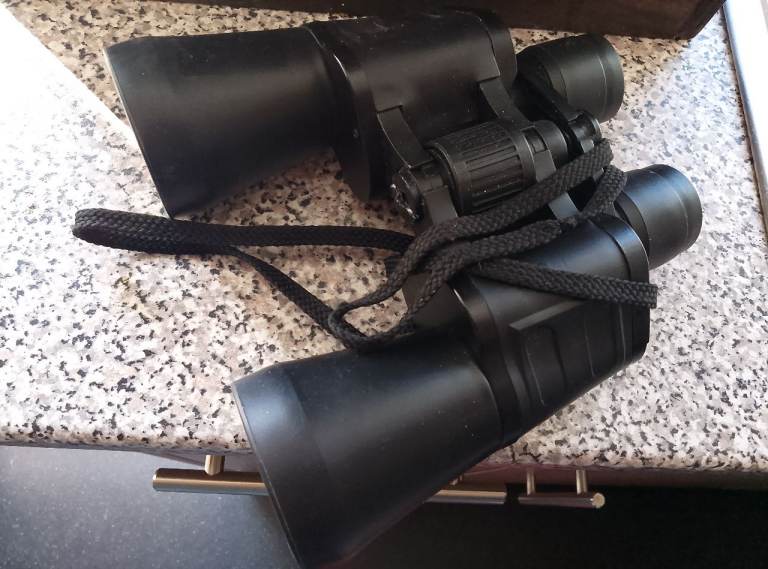  10 x 50 Black Binoculars with Strap – Good Condition