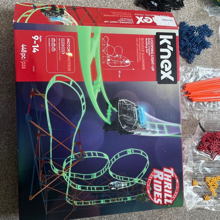 K'nex Thrill Rides Looping Lightup Roller Coaster Building Set 448pc  Built once