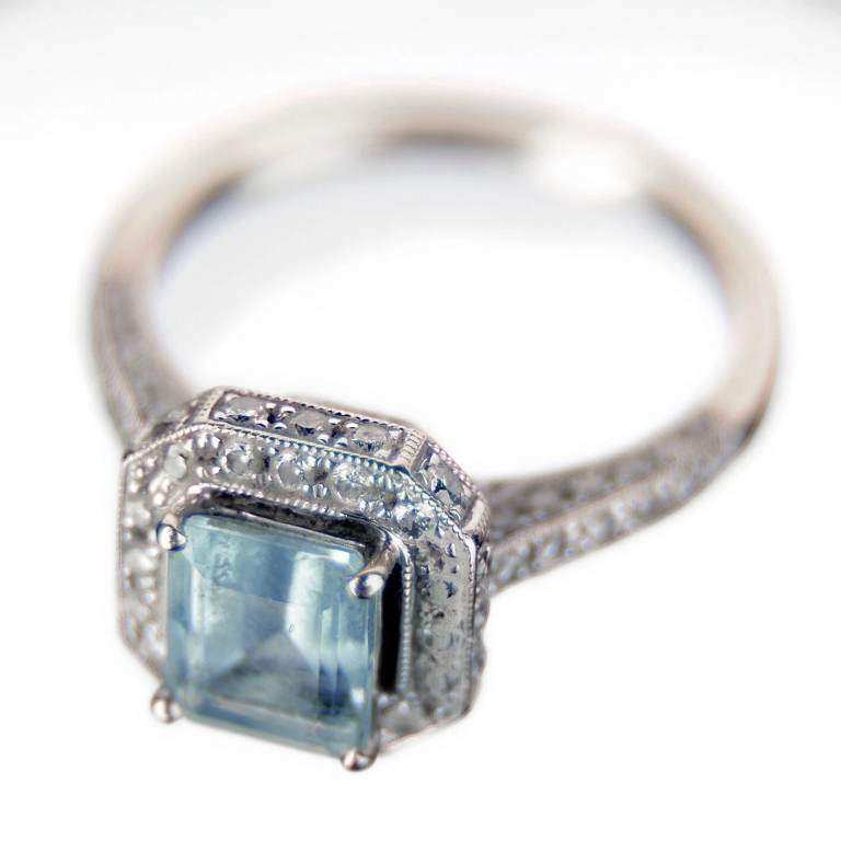 Beautiful Diamond and Topaz/Aquamarine Engagement Ring RRP £3200