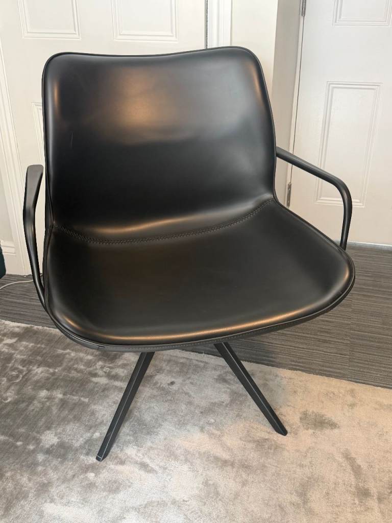 Two (2) Black Faux Leather Swivel Chairs with Arms – Good Condition (2 chairs)