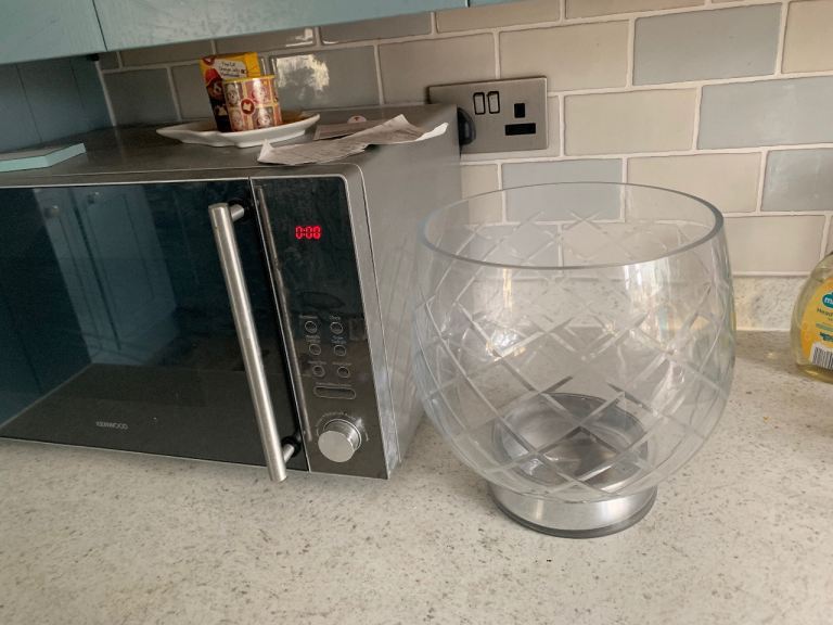 M&S Very Large Heavy glass bowl for candles, plants, fruit etc silver base RRP £55