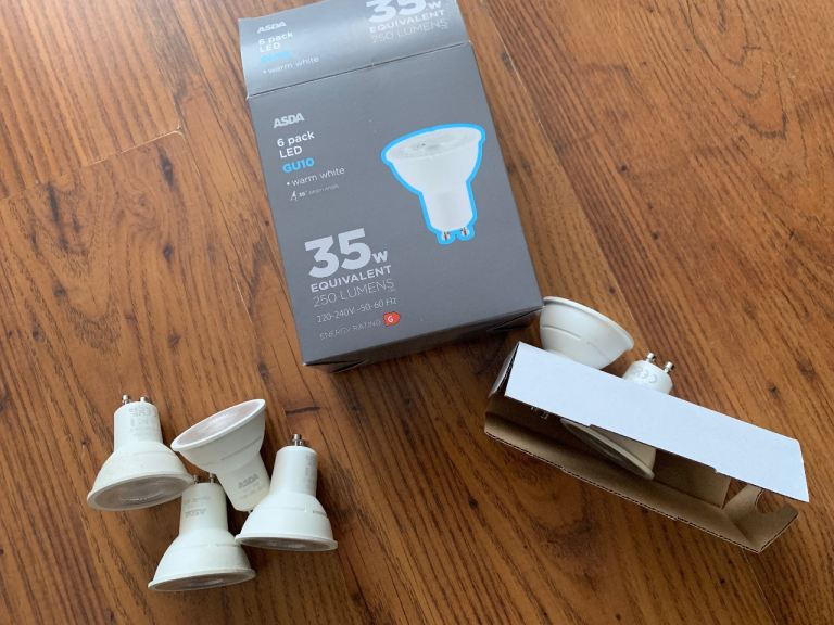 Asda 6 Pack (4 used but still working & 2 New) LED GU10 Warm White Bulbs, 3.5W 