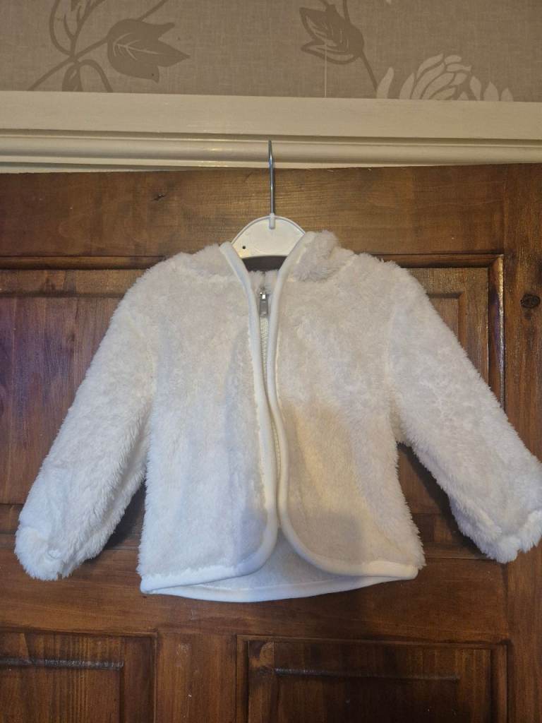 White Fluffy Baby Jacket – 3-6 Months, New without tags