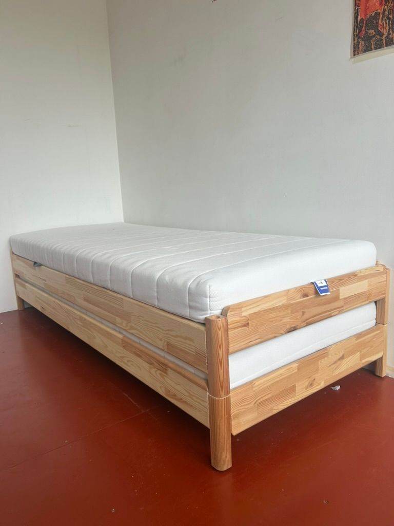 Stackable single Ikea Wooden Bed Frames with Mattresses – Good Condition