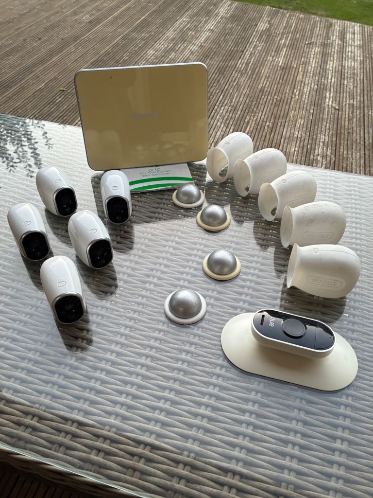 Arlo security cameras, base station and doorbell for sale