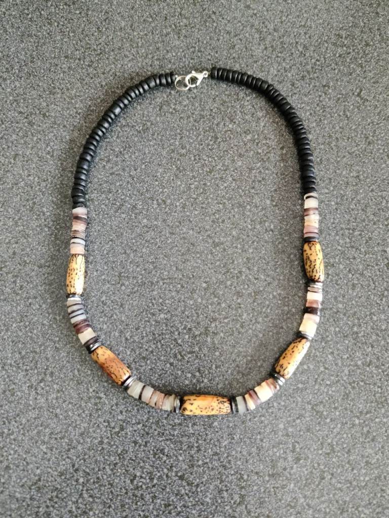 Black, White and Light Color Beaded Necklace