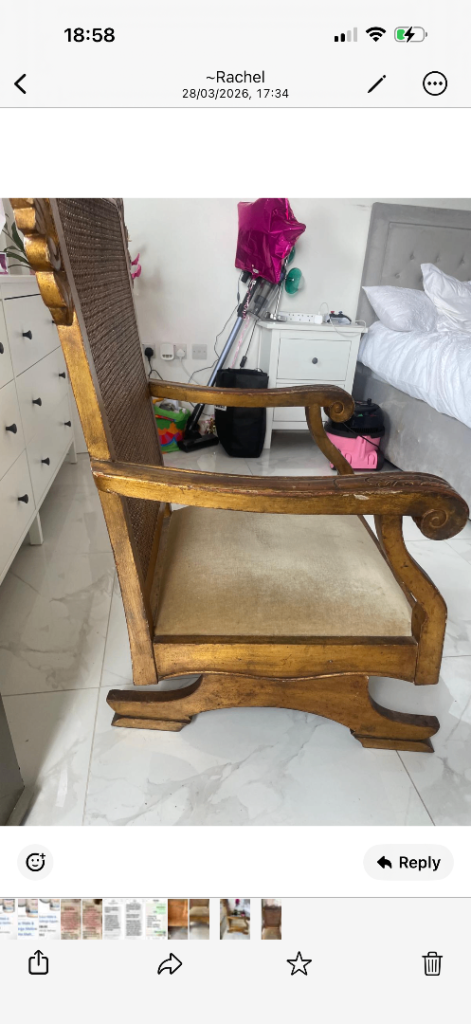 2 antique chairs / 1 rocking chair and 1 bench chair 