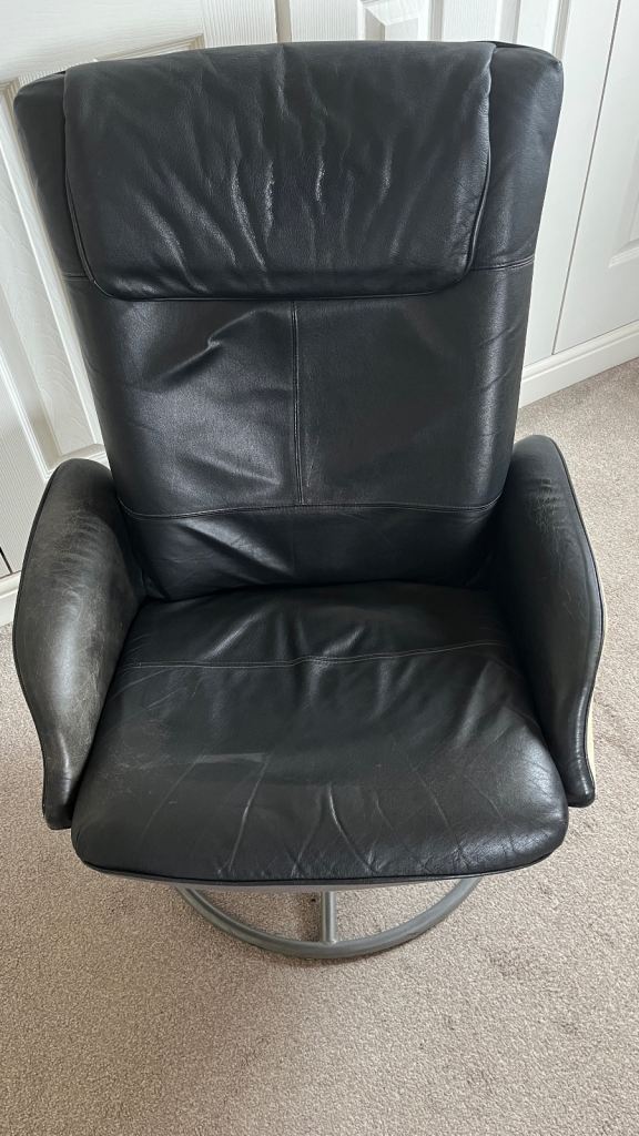 IKEA Malung black leather reclining swivel chair