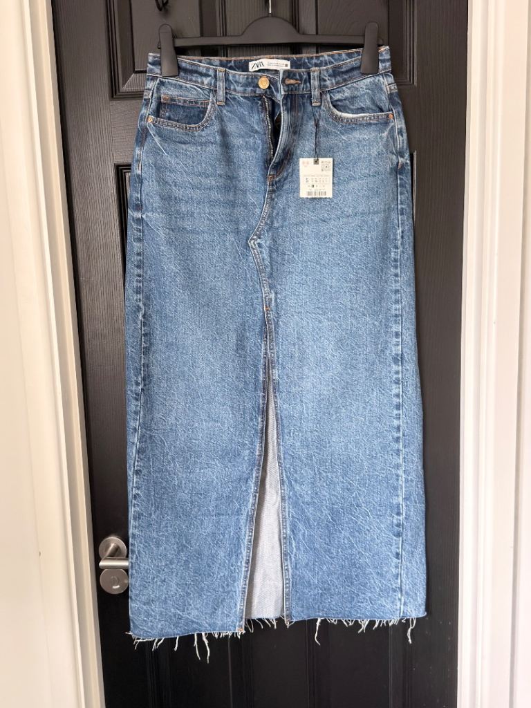 ZARA Denim Midi Skirt – Blue, Brand New with Tags