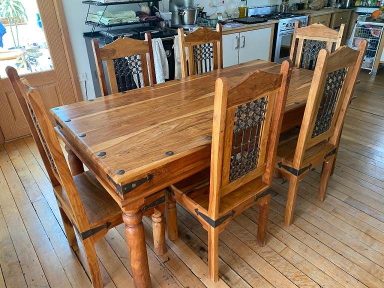 Solid Sheesham Wood Dining Set – Artisan Made in India – Table + 4 Chairs