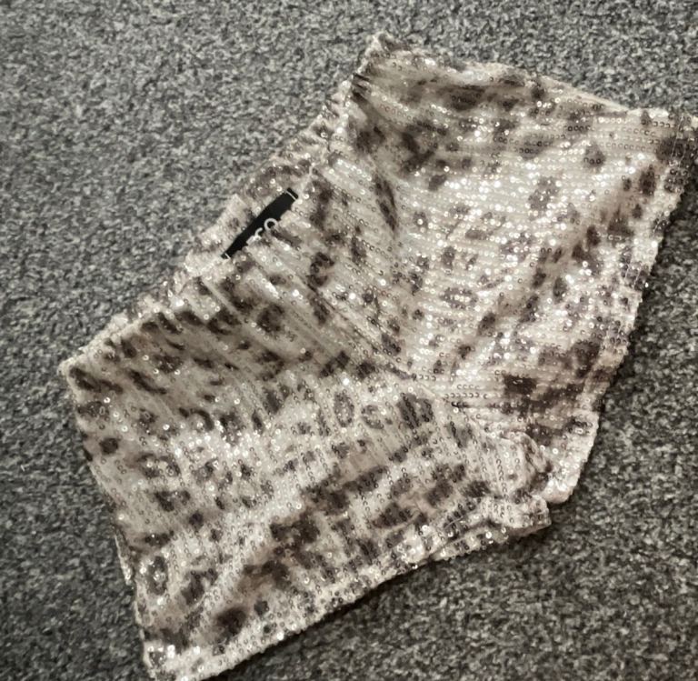EGO Women’s Patterned Sequin Animal Print Hot Pants Shorts Silver/Black UK 6