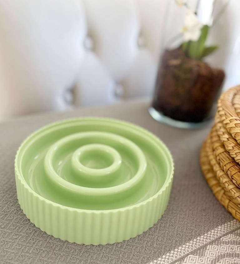 Green Circular Sturdy Plastic Slow Feeder Anti Choking Dog Bowl Only £13