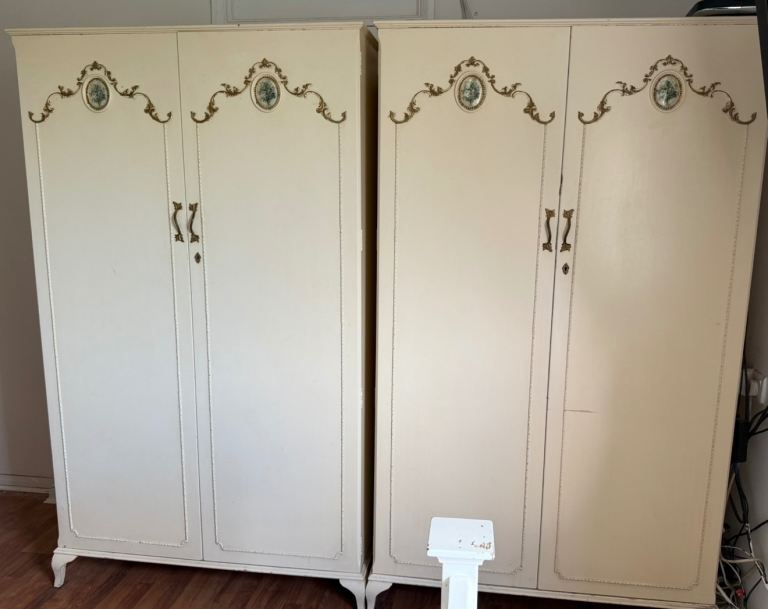 image for Pair of vintage French ornate style wardrobes 