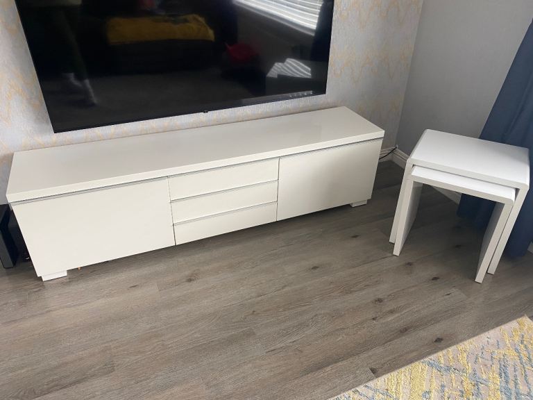 White TV Unit with Drawers and Nest of Tables