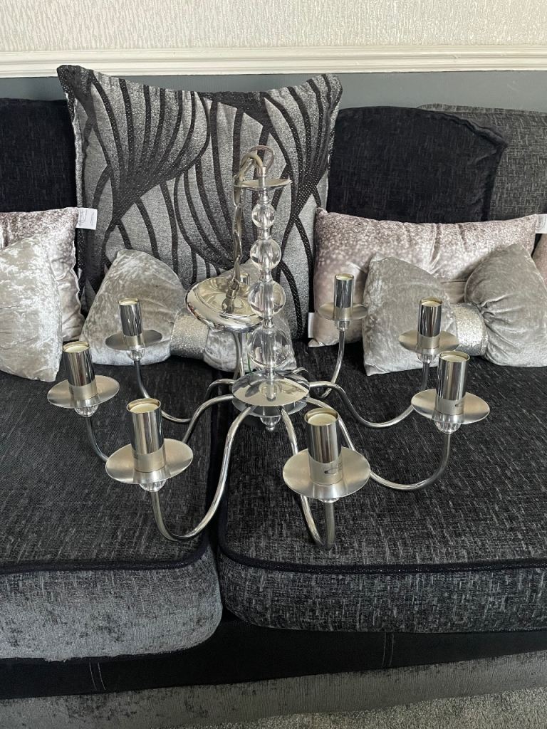 Beautiful chrome and glass 8 arm chandelier 