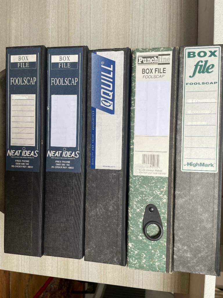 Set of 5 A4 Foolscap Box Files – Good Condition