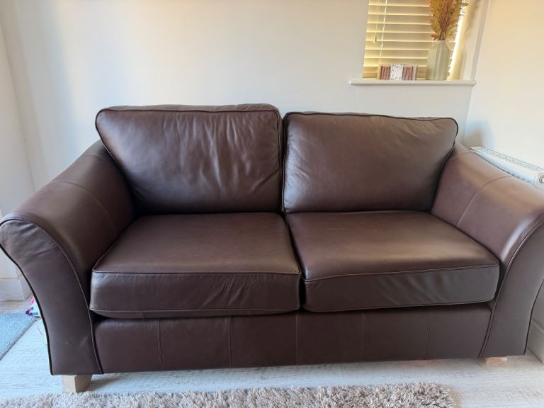 Brown Leather Two-Seater Sofa – Good Condition