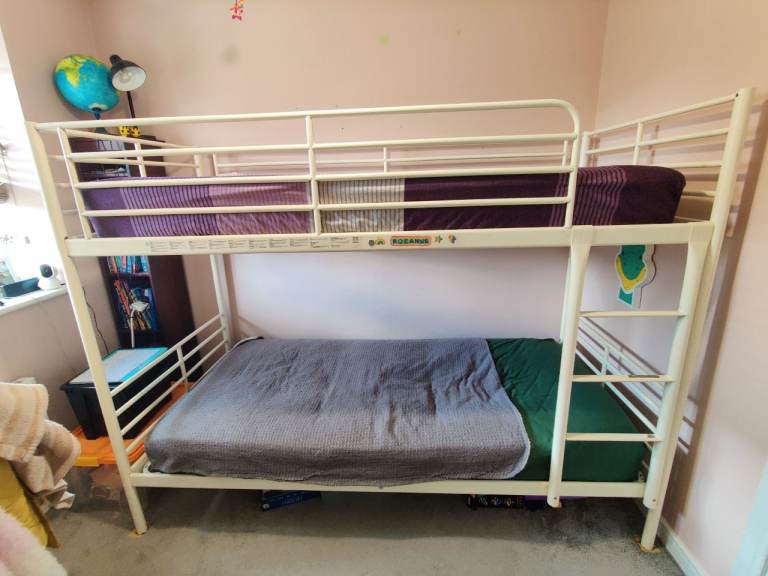 Sturdy IKEA Metal Bunk Beds with Ladder – White Colour