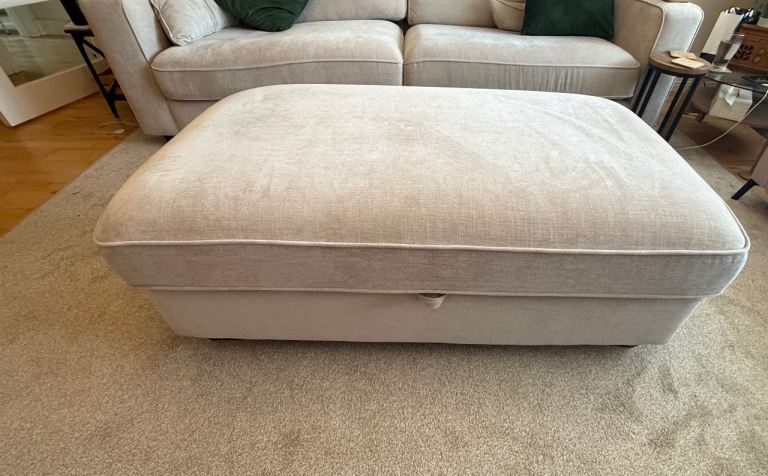 Large Beige Fabric Storage Footstool / Ottoman