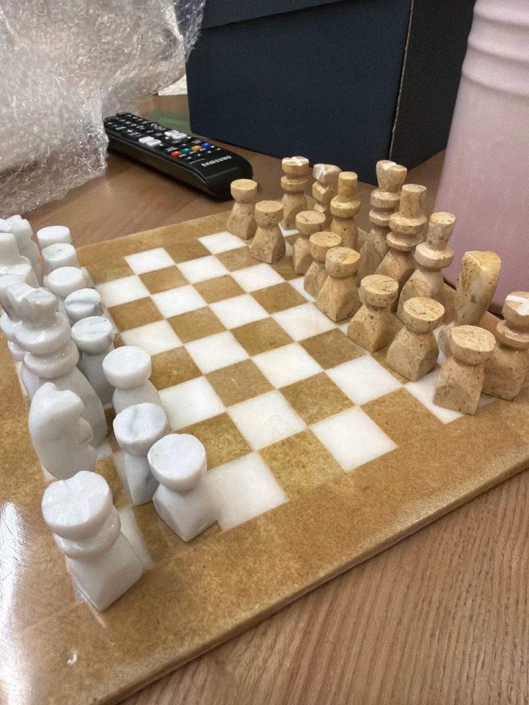 Stone Chess Set – White and Brown, Good Condition